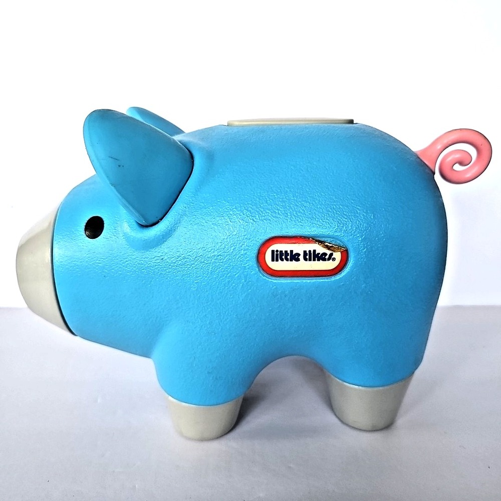 Vintage Little Tikes Blue Pig Piggy Bank w/ Curly‎ Tail & Stopper Retired 1891
